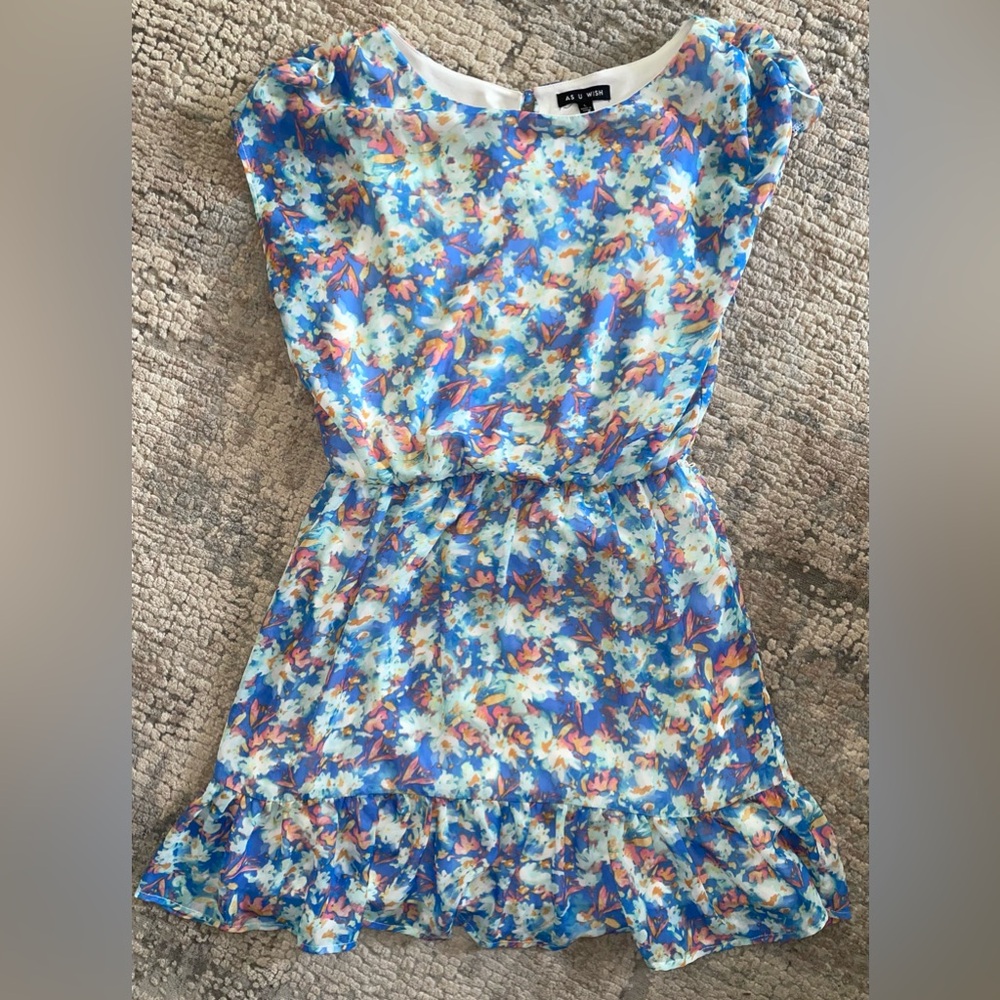 As U Wish Floral Blue Dress size large
